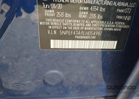 2020 Hyundai Sonata Sel from USA, damaged, VIN 5NPEF4JA9LH054987